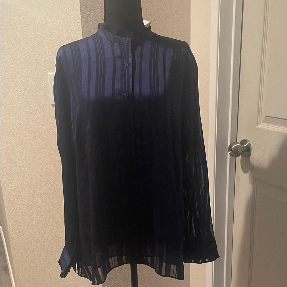 Ann Taylor Factory Navy Blue Sheer Blouse